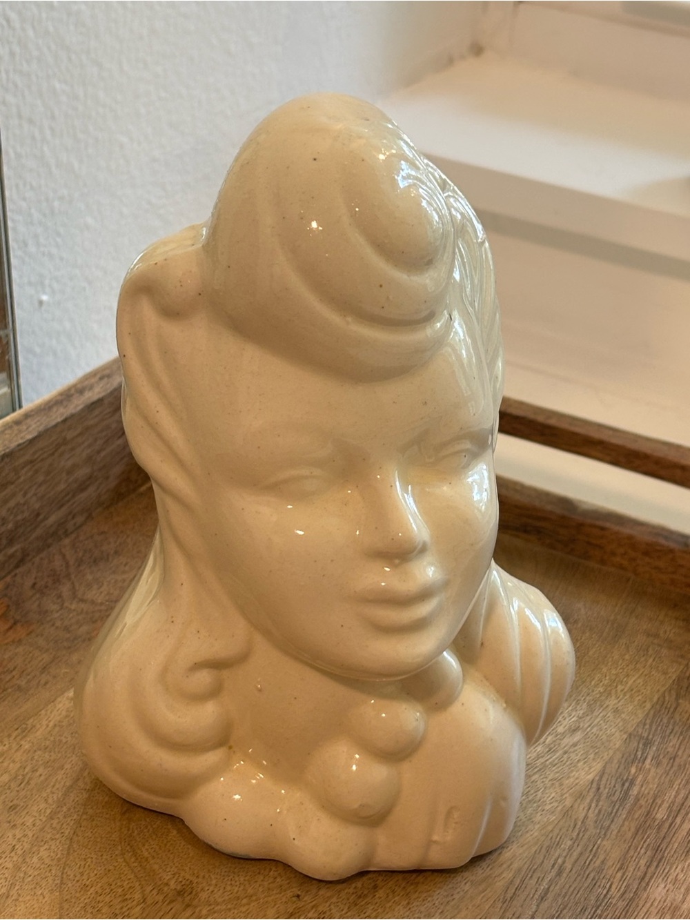 Vintage Cream Ceramic Lady Head Vase Mid Century Glamour Girl Planter 1940s